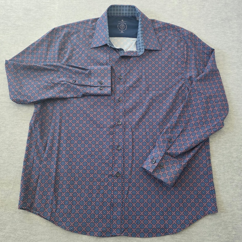 Con.Struct Mens Slim Fit XL Performance Medallion Print Stretch Shirt Navy Blue - Picture 2 of 7